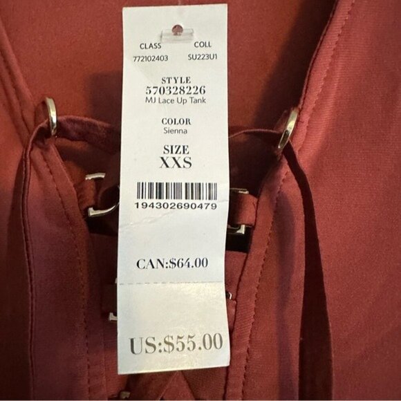 White House Black Market Rust Lace Up Tank Size XXS NWT $55 V Neck - Picture 8 of 9